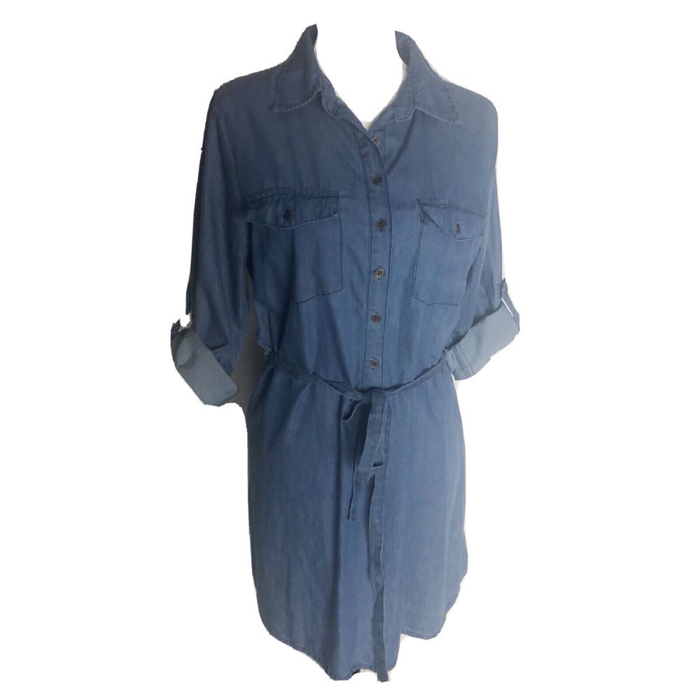 Speed Control New York Womens Size M‎ Blue Denim Tunic Shirt Dress Roll tab